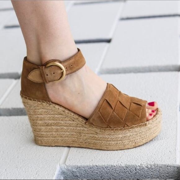 Marc Fisher Adalla Espadrille Suede Platform Wedges Natural Brown Size 11M - Picture 1 of 6
